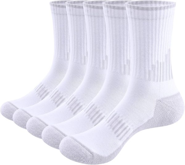 Mens Cushioned Crew Socks Moisture Wicking Work Socks Breathabel Cotton Casual Mens Socks for Men 6-13, 5 Pairs