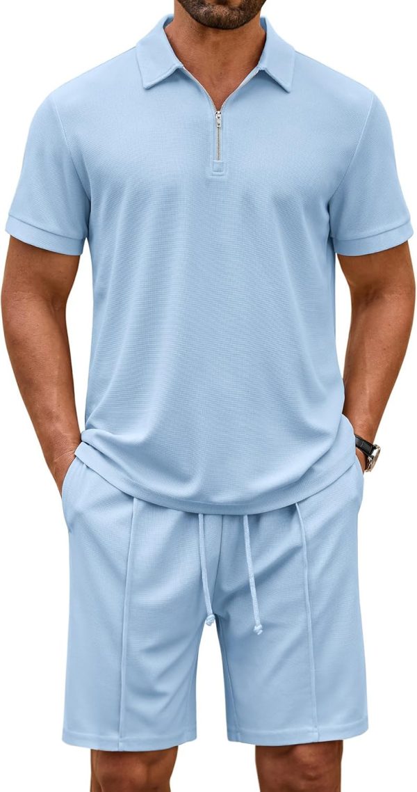 Men Track Suits 2 Piece Set Quarter Zip Polo Shirt and Shorts Set Summer Casual Outfits